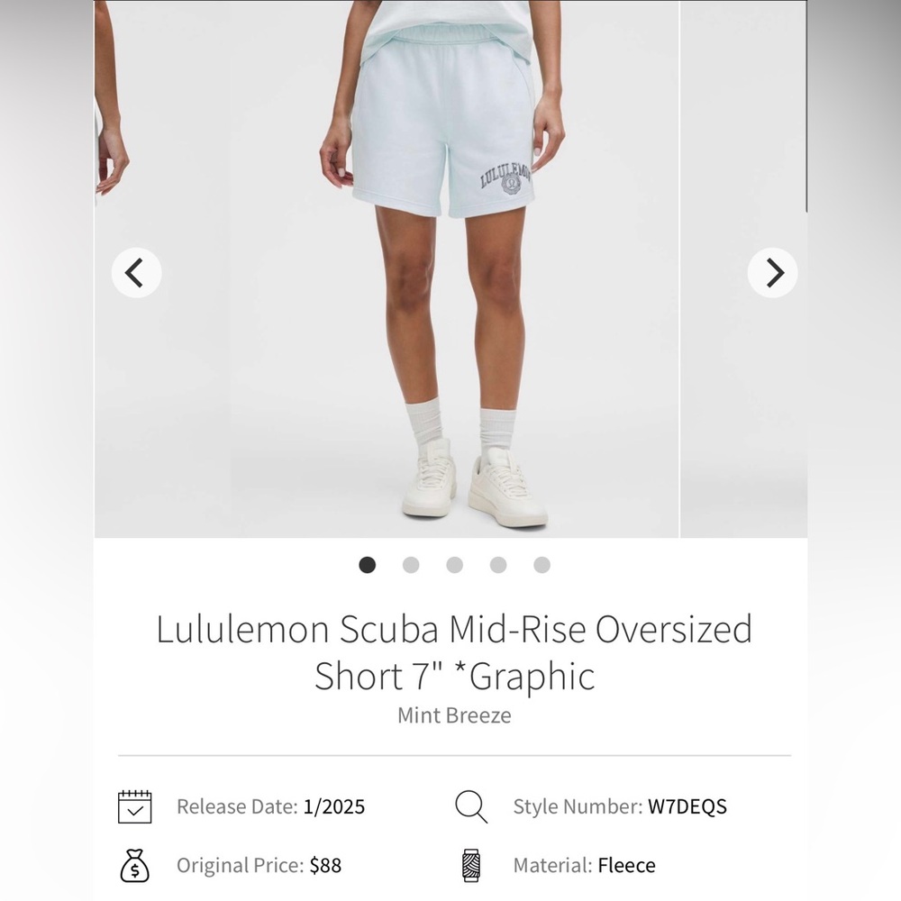 Lululemon Scuba Mid-Rise Oversized
Short 7" *Graphic
Mint Breeze
Size  XS